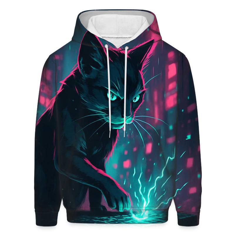 Neon Alley Circuit Cat heavyweight hoodies