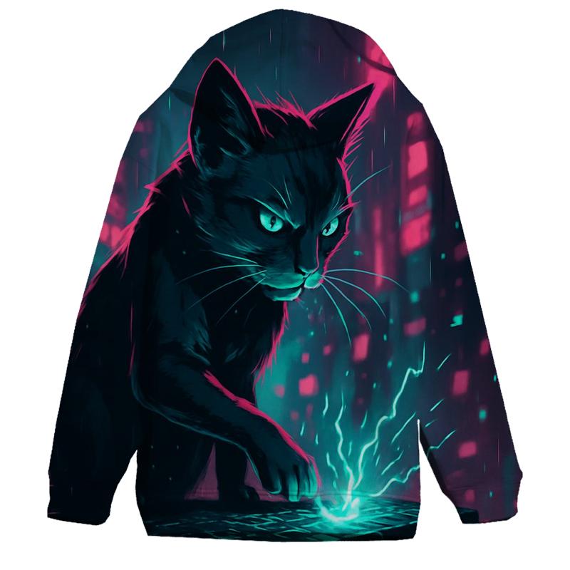 Neon Alley Circuit Cat heavyweight hoodies