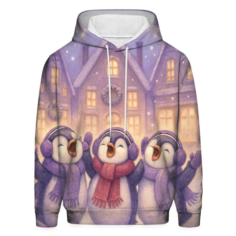 Penguin Carolers In Snow Globe Street Scene premium hoodies
