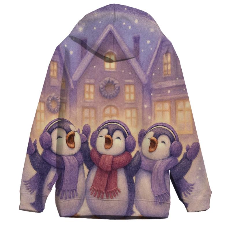 Penguin Carolers In Snow Globe Street Scene premium hoodies