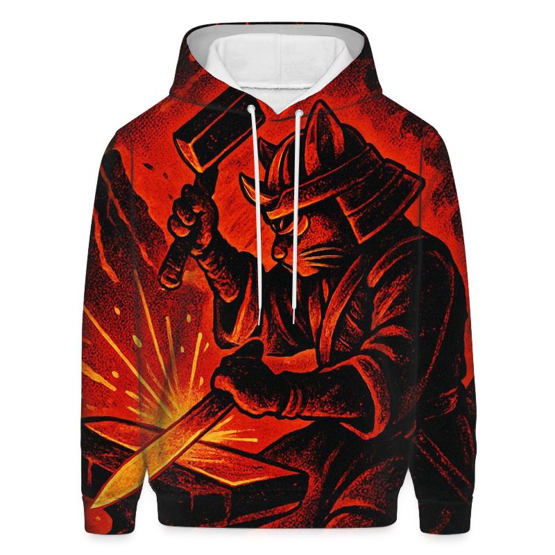 Volcanic Forge Samurai Cat zip-up hoodies