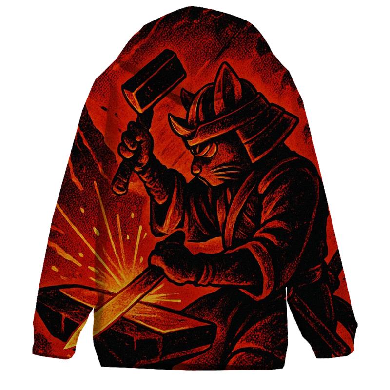 Volcanic Forge Samurai Cat zip-up hoodies