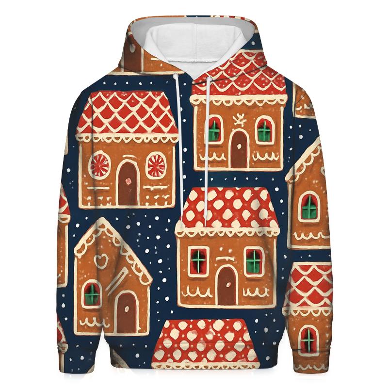 Gingerbread House Tile Blocks On Navy Background pullover hoodies