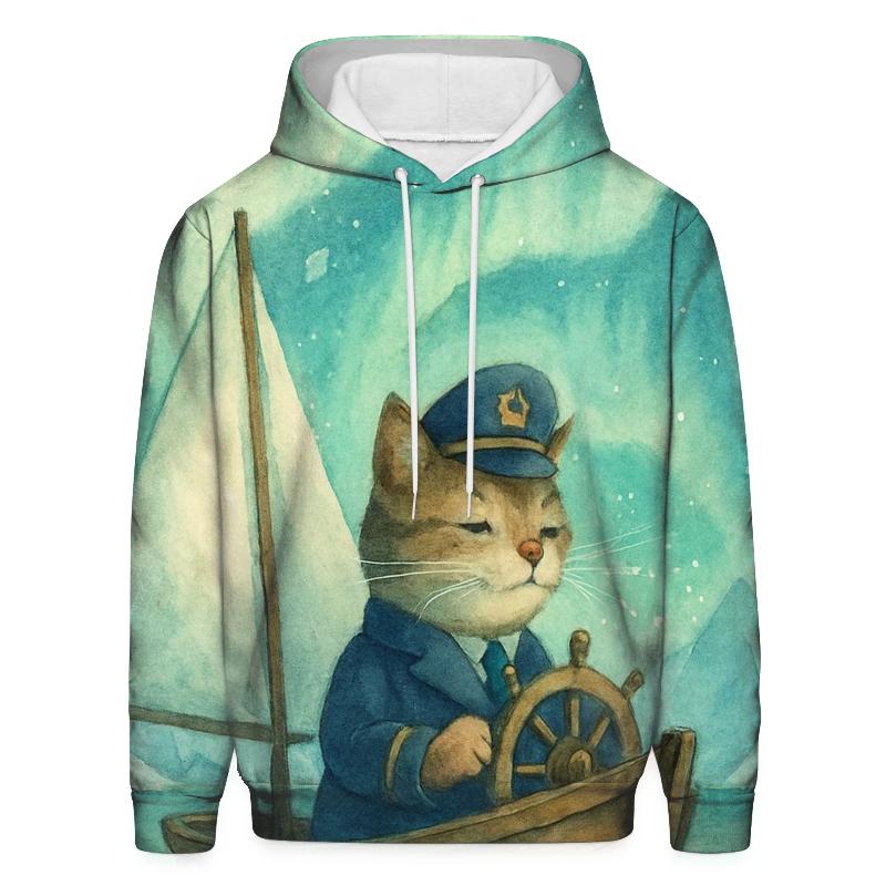 Aurora Sailing Cat Captain embroidered hoodies