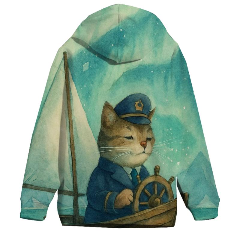 Aurora Sailing Cat Captain embroidered hoodies
