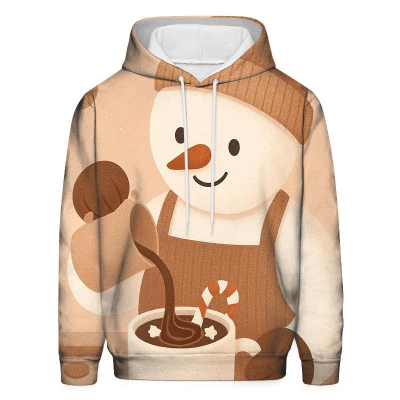 Snowman Barista Serving Cocoa Swirls graphic hoodies