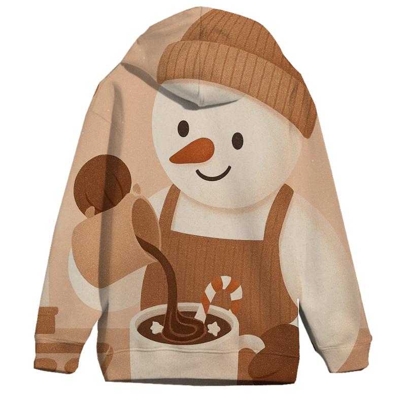Snowman Barista Serving Cocoa Swirls graphic hoodies