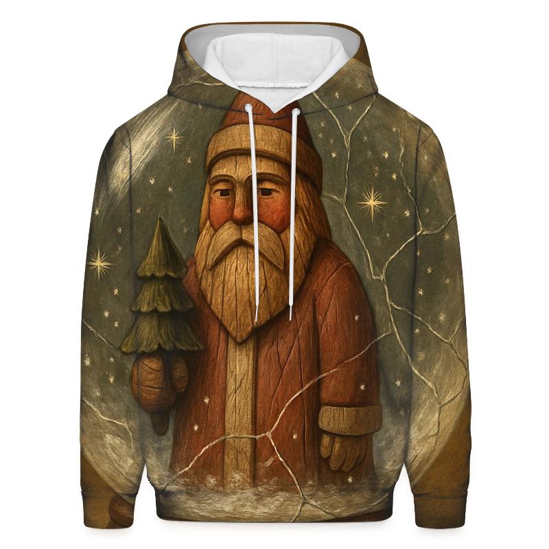 Wood Carved Vintage Santa In Snow Globe Forest custom hoodies