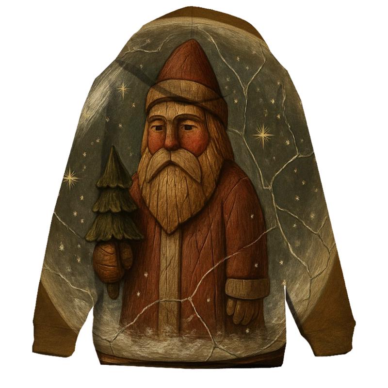 Wood Carved Vintage Santa In Snow Globe Forest custom hoodies