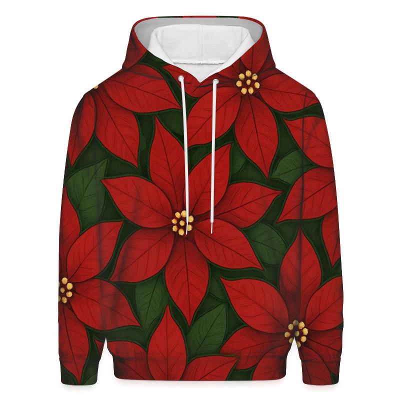 Poinsettia Petal Tessellation On Deep Green Background graphic hoodies