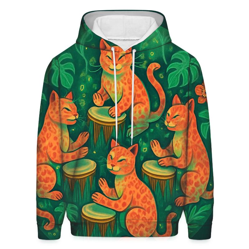 Rainforest Drum Circle Cats designer hoodies