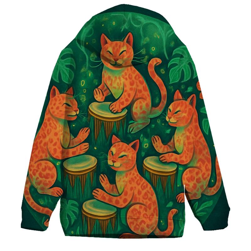 Rainforest Drum Circle Cats designer hoodies