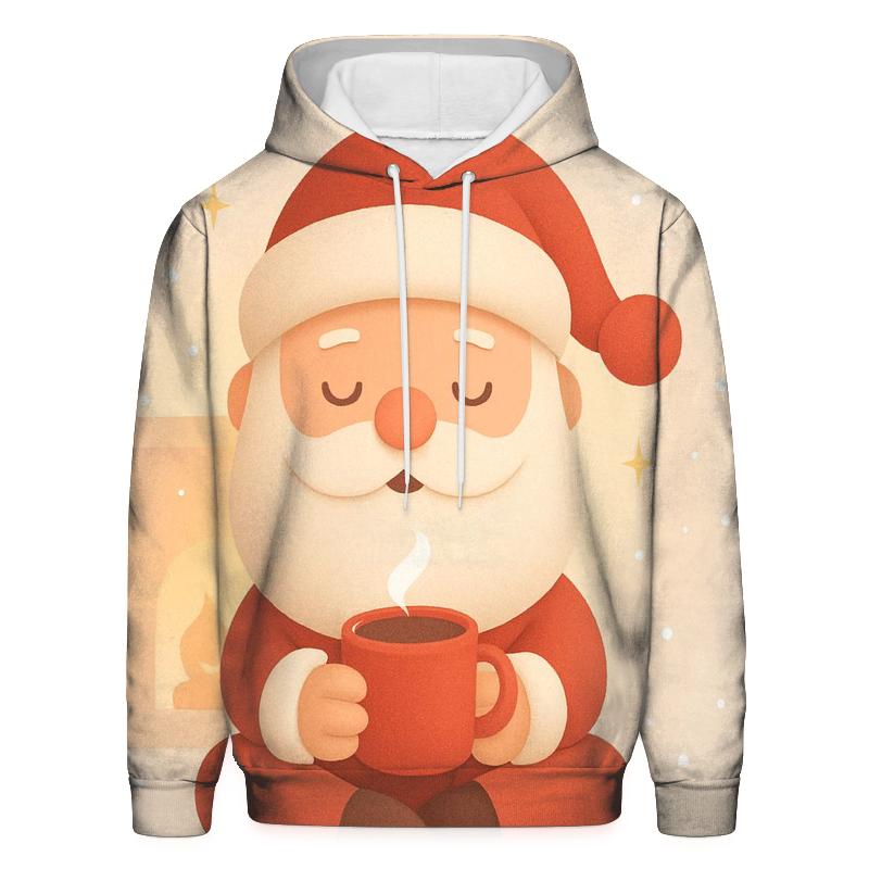 Minimal Cozy Santa With Fireplace Glow printed hoodies