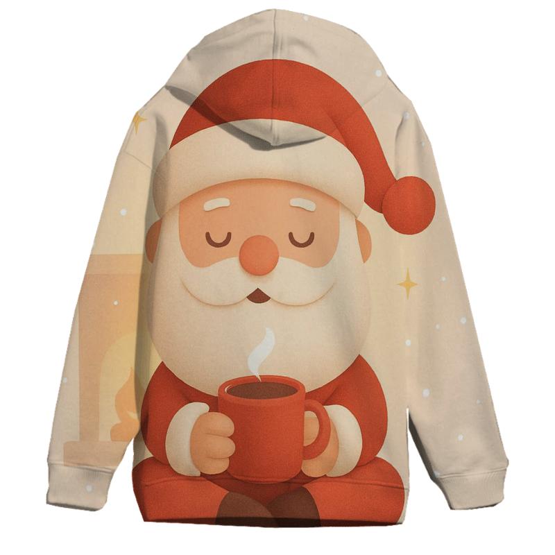 Minimal Cozy Santa With Fireplace Glow printed hoodies