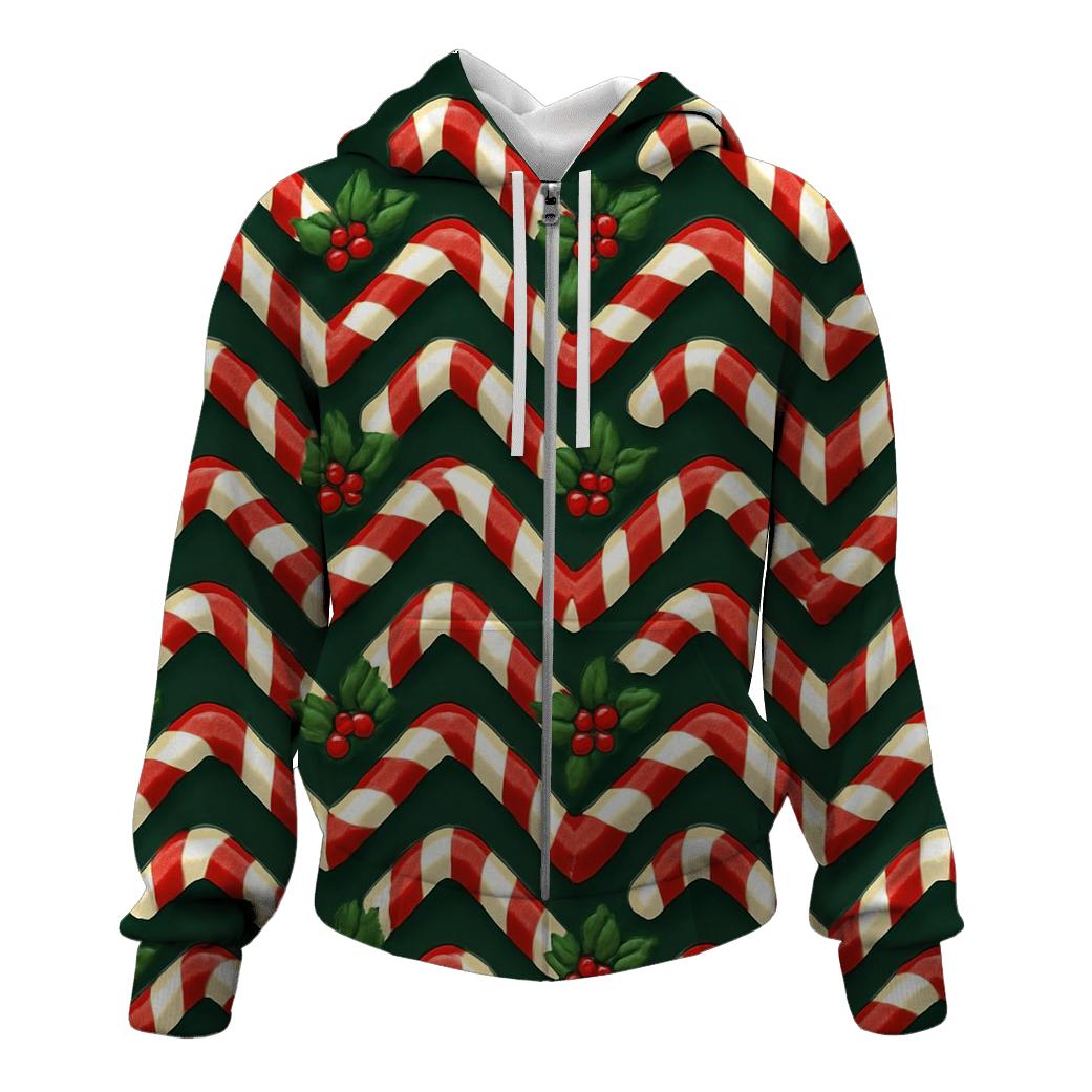 Candy Cane Ribbon Chevron On Deep Evergreen Background designer hoodies