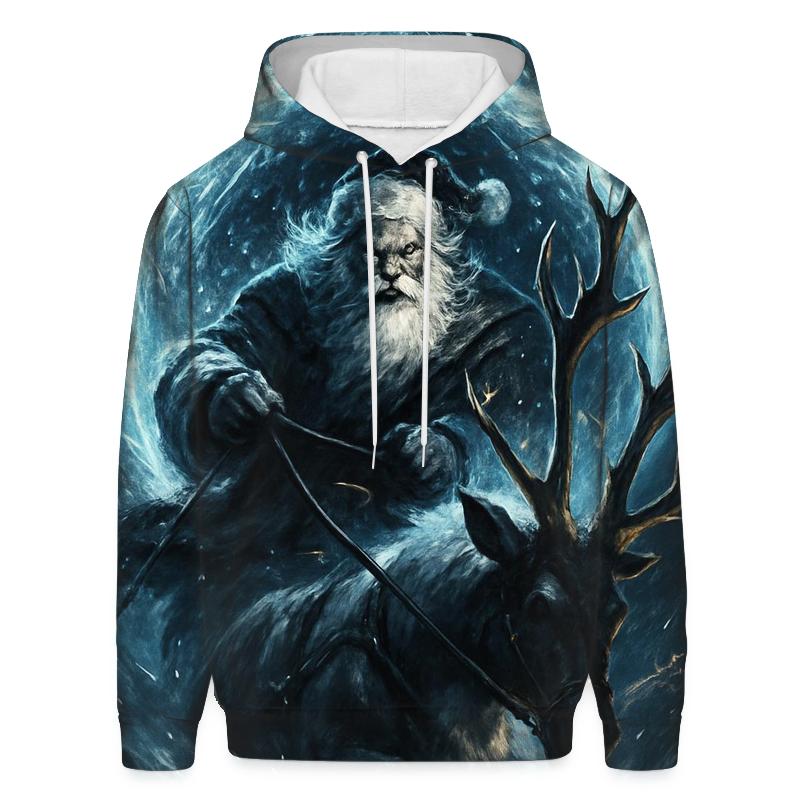 Epic Santa And Reindeer Through A Blizzard Portal graphic hoodies