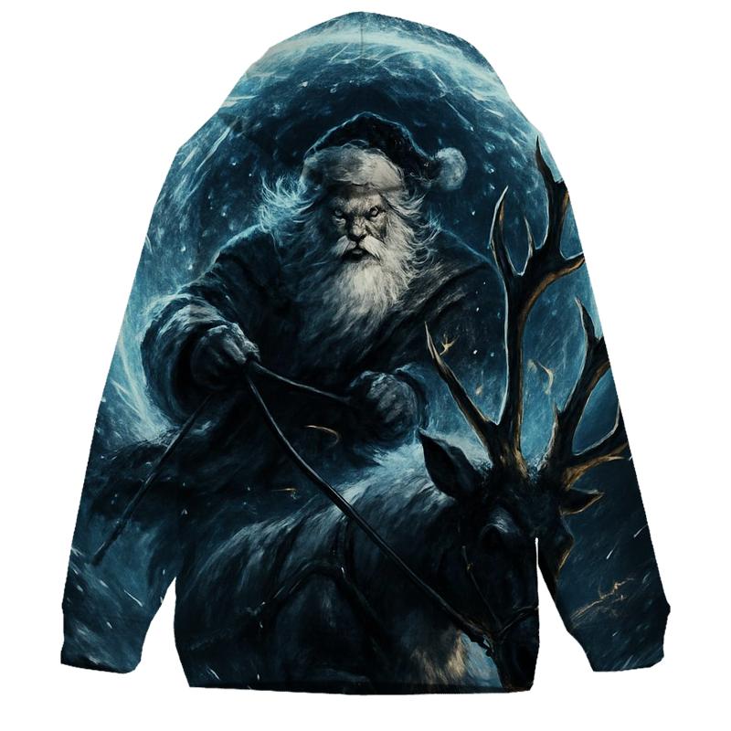 Epic Santa And Reindeer Through A Blizzard Portal graphic hoodies
