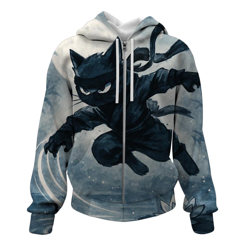 Koi Pond Moonlight Cat Ninja designer hoodies