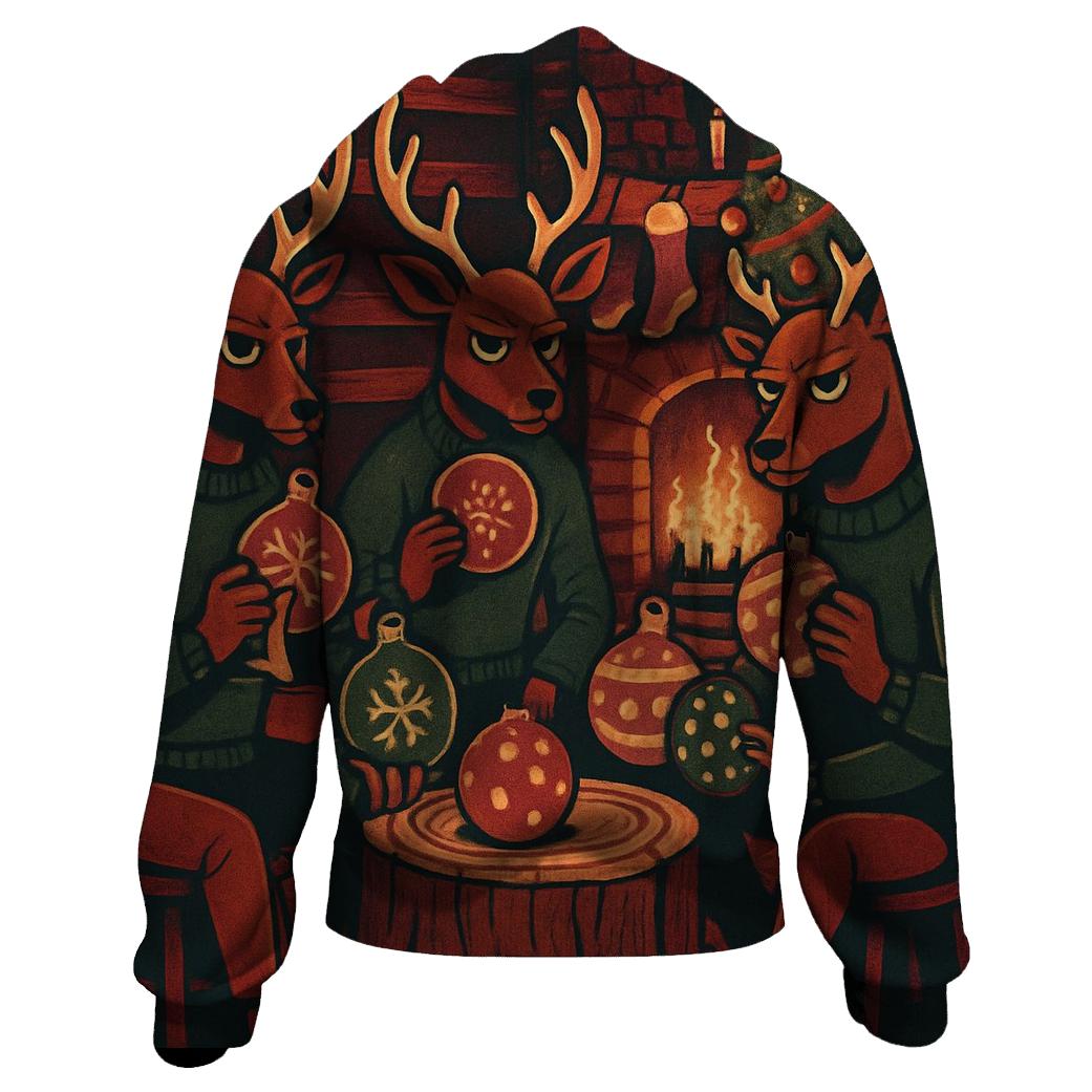 Reindeer Poker Night In Cozy Cabin Glow embroidered hoodies