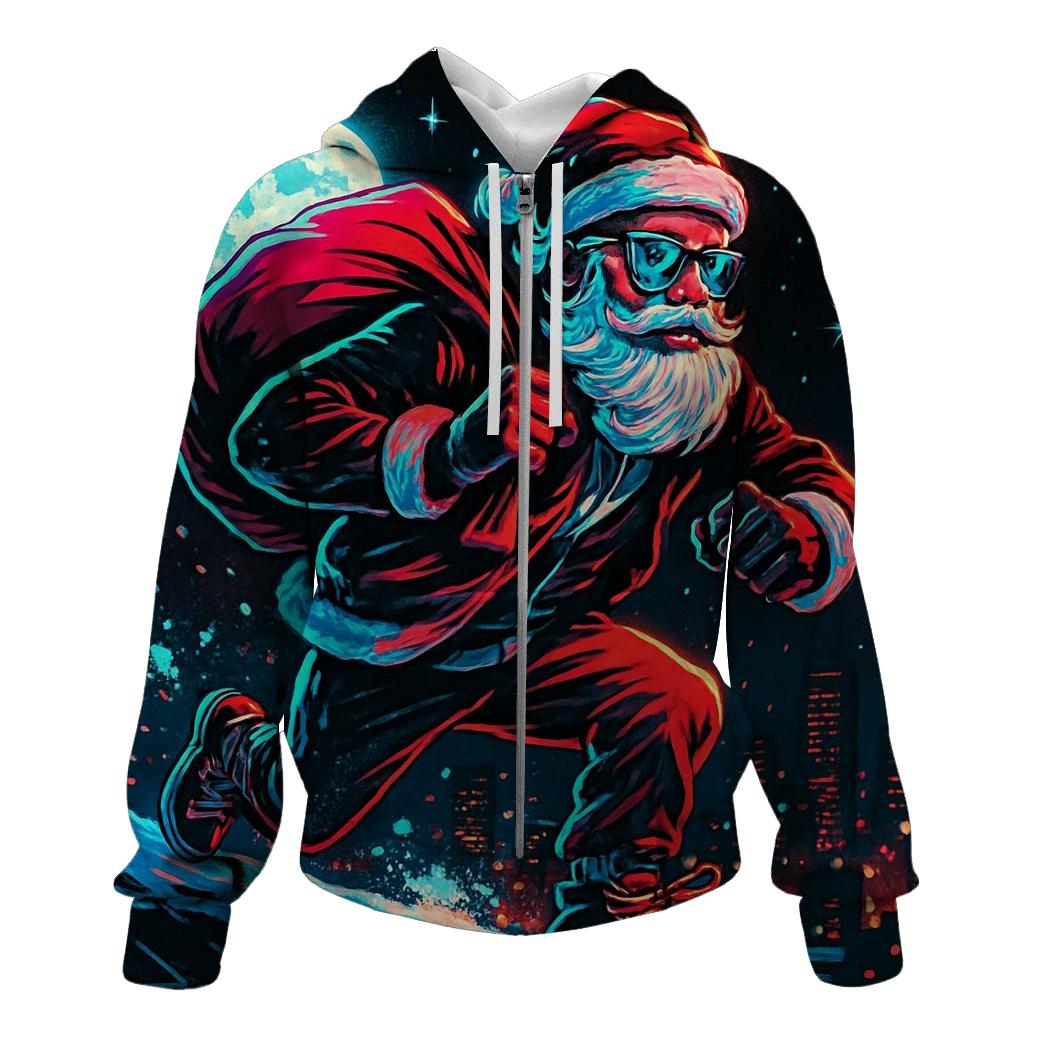 Neon Night Santa On A Rooftop Run hoodies fashion