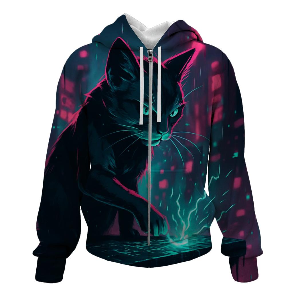 Neon Alley Circuit Cat hoodies fashion