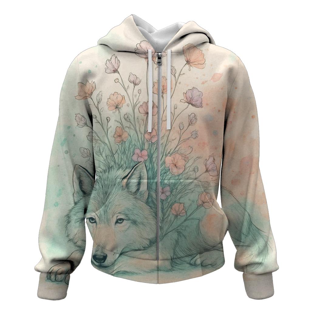 Meadow Ink Bloom Wolf pullover hoodies