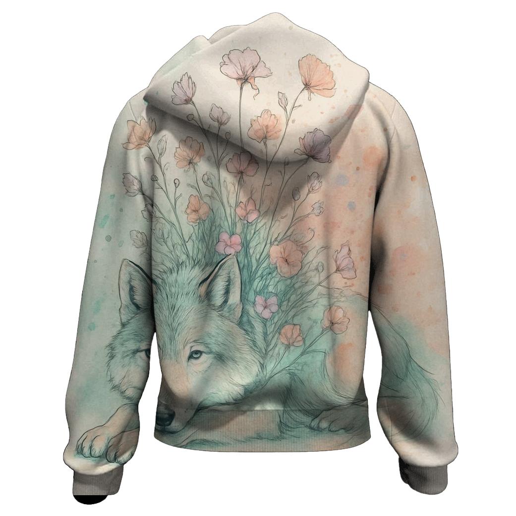Meadow Ink Bloom Wolf pullover hoodies