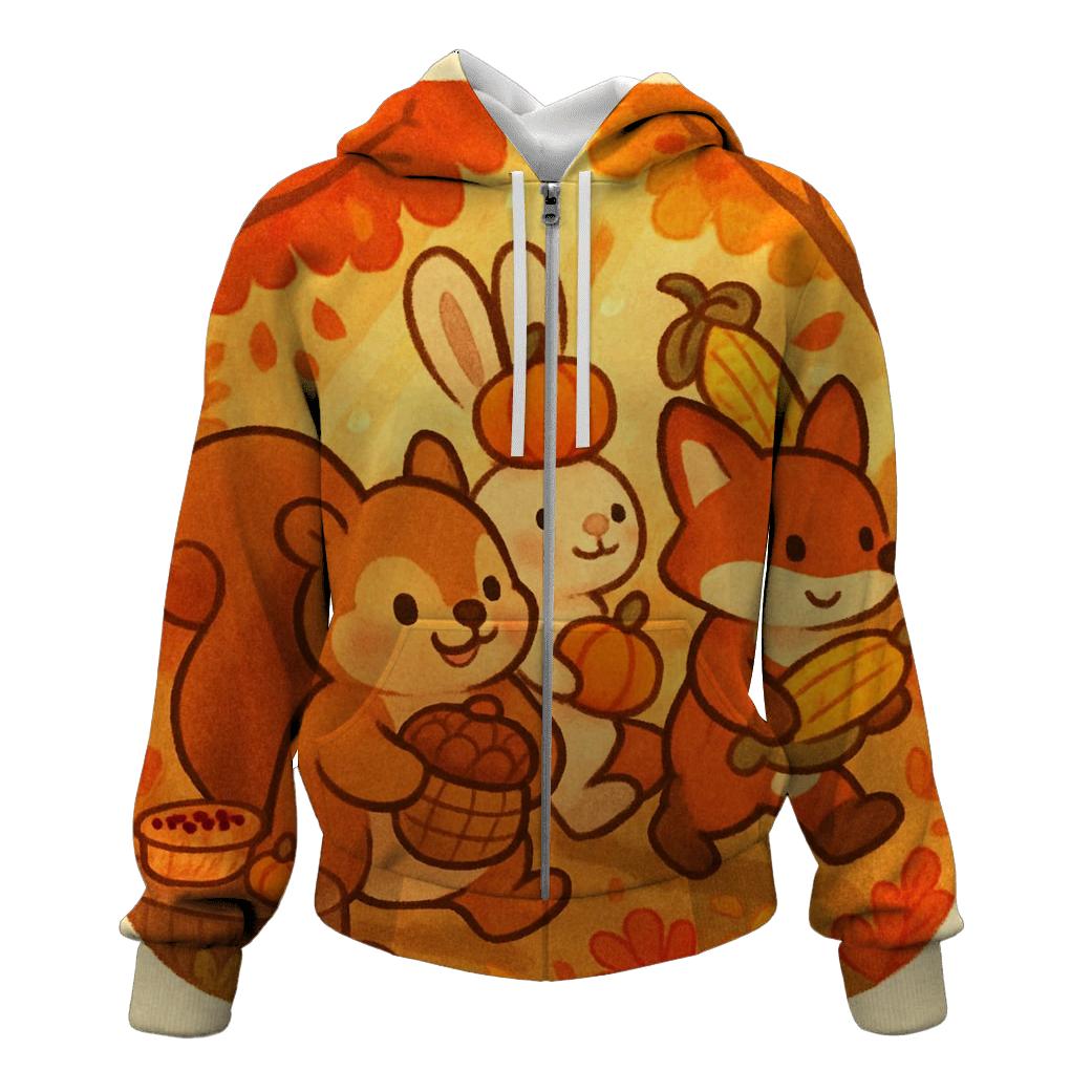 Woodland Friends Harvest Parade pullover hoodies