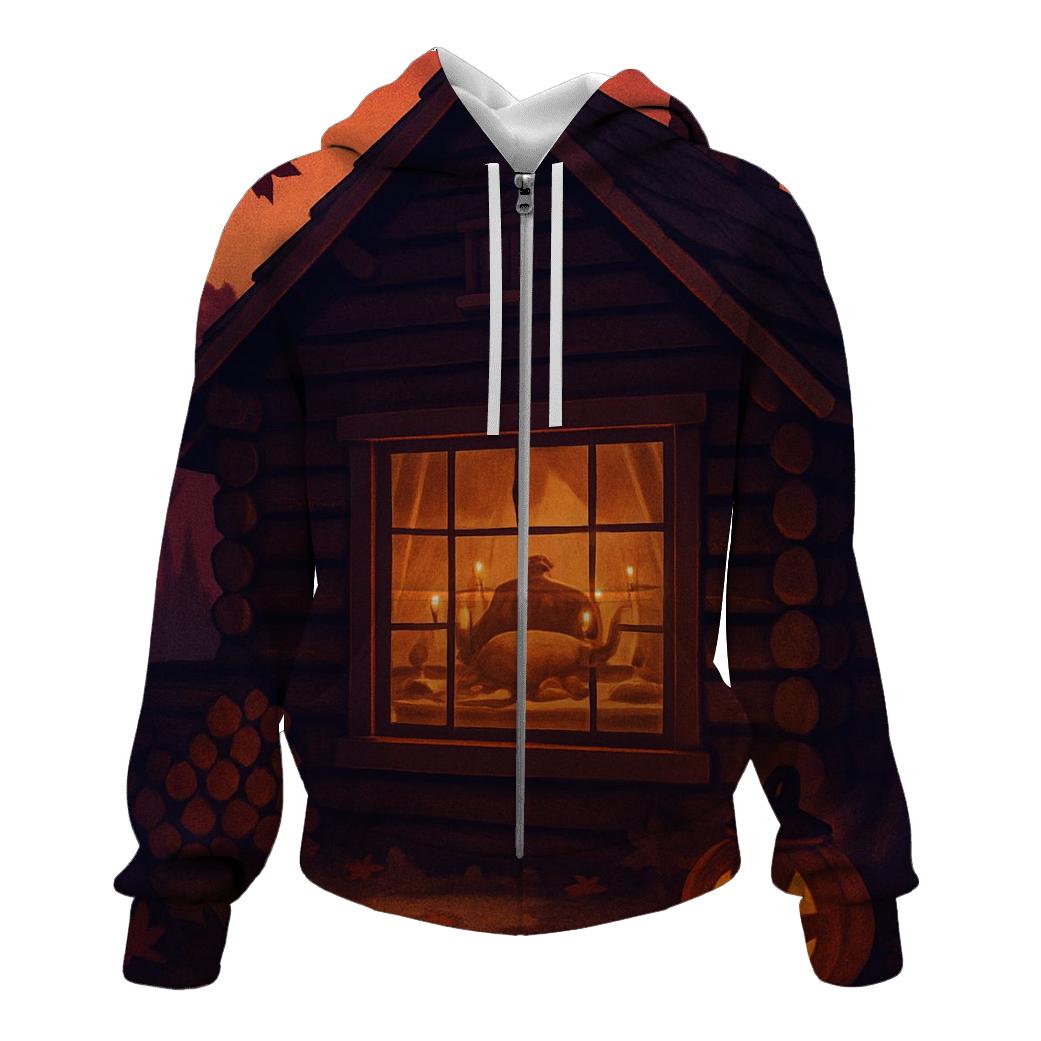 Gratitude Cabin Window Glow embroidered hoodies