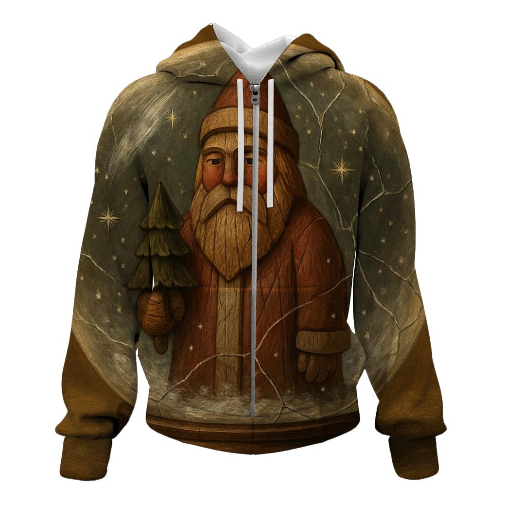 Wood Carved Vintage Santa In Snow Globe Forest designer hoodies