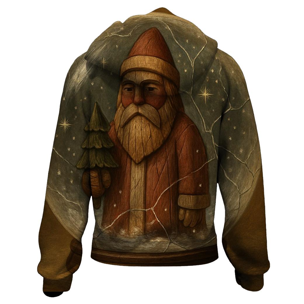 Wood Carved Vintage Santa In Snow Globe Forest designer hoodies