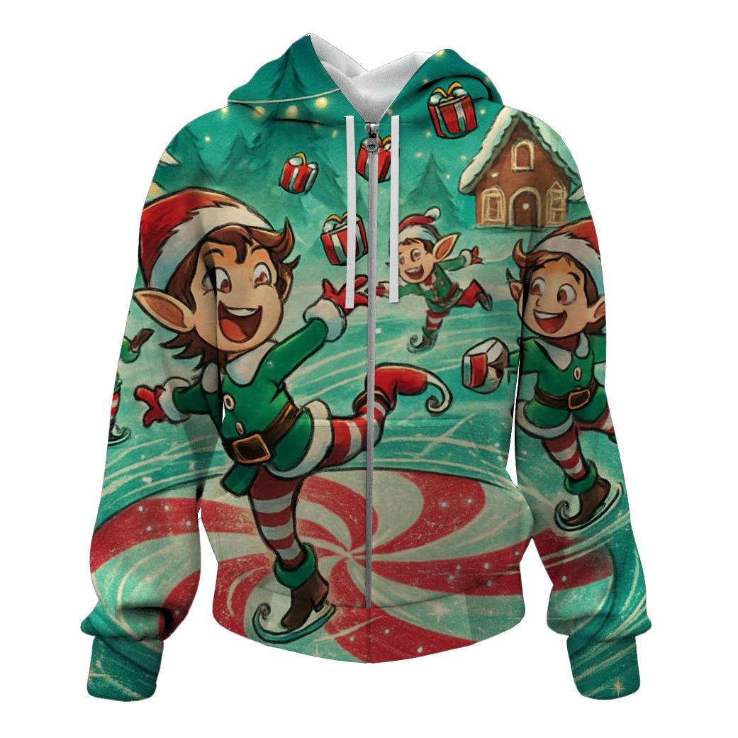 Elf Skate Party On Frozen Candy Pond premium hoodies