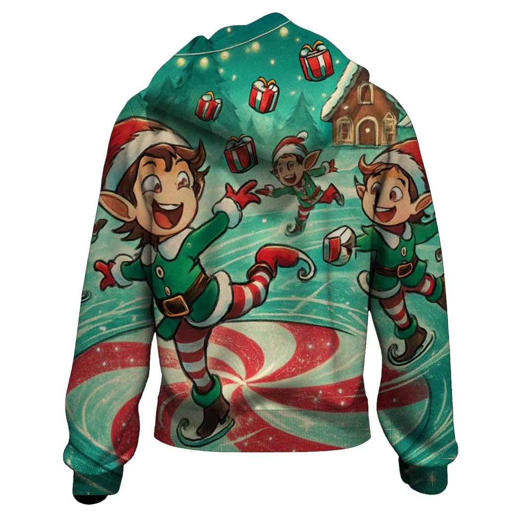 Elf Skate Party On Frozen Candy Pond premium hoodies