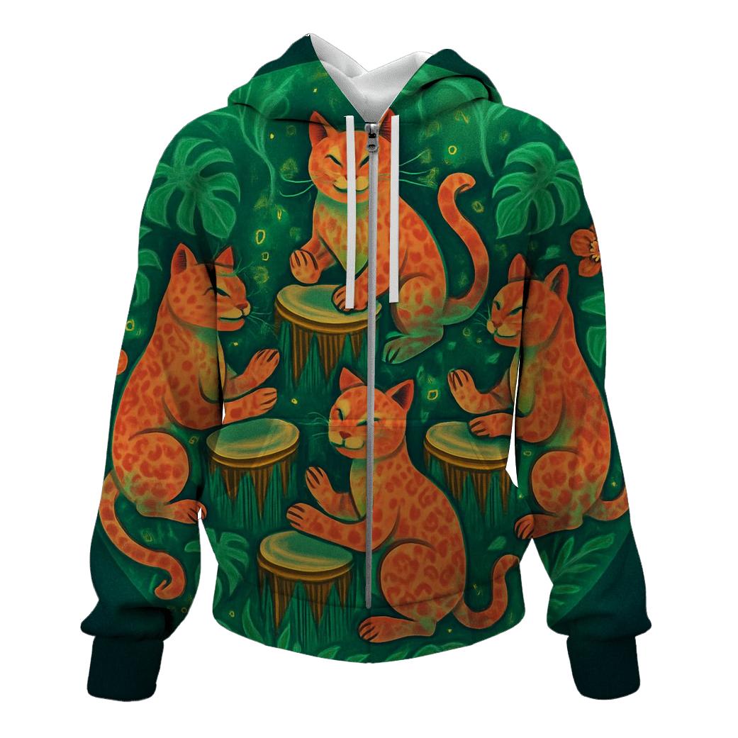 Rainforest Drum Circle Cats printed hoodies