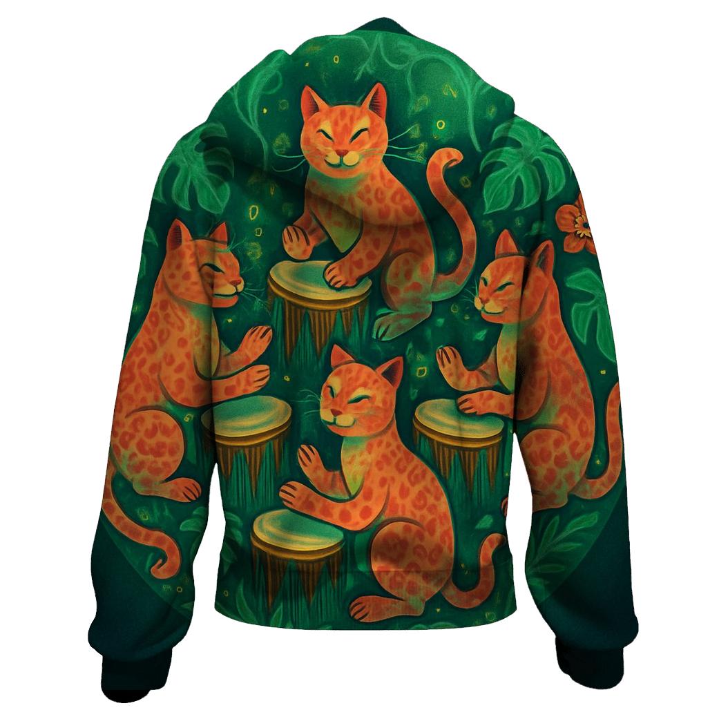 Rainforest Drum Circle Cats printed hoodies