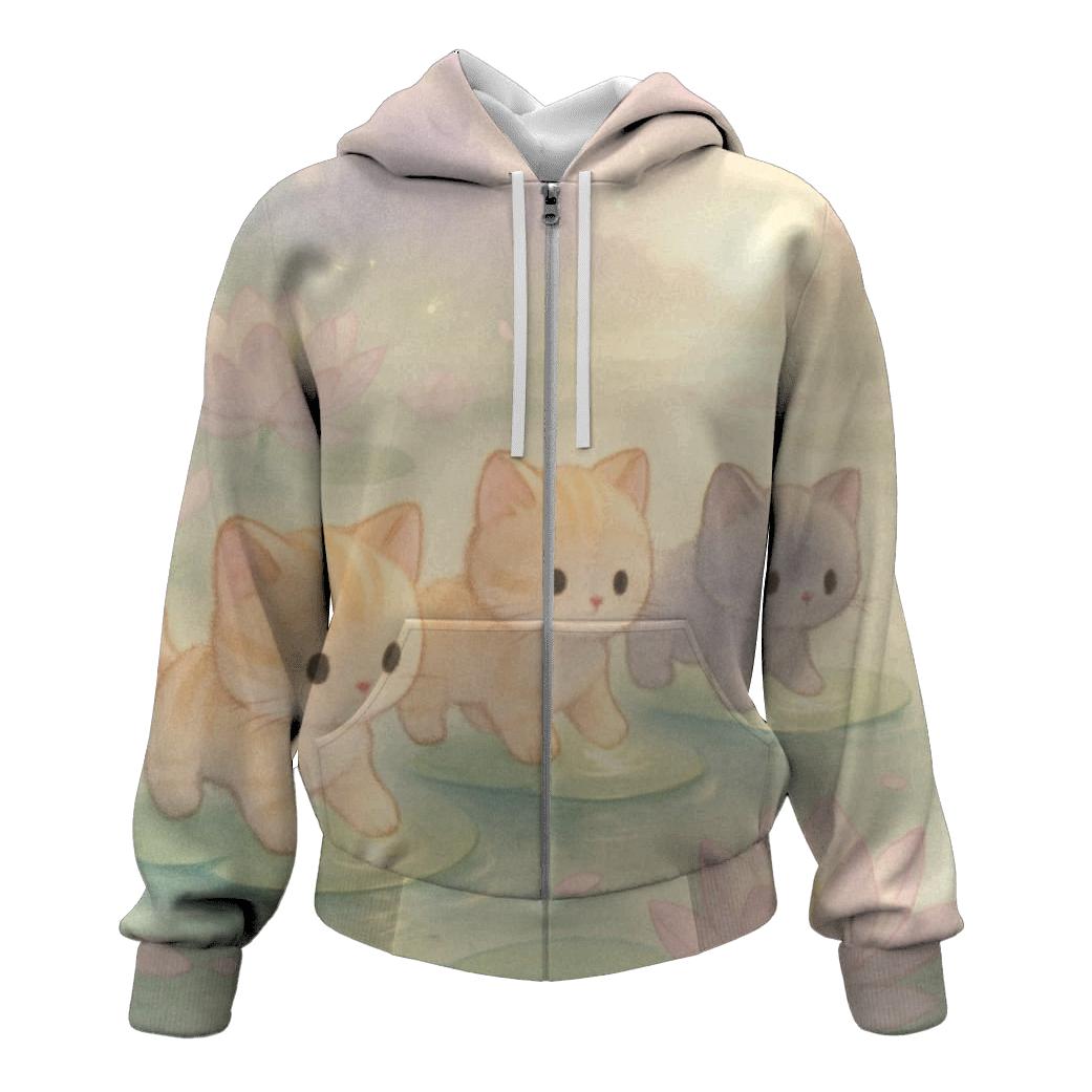 Floating Lotus Pond Kittens hoodies fashion