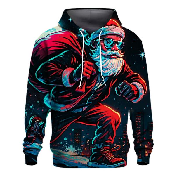 Neon Night Santa On A Rooftop Run hoodie designs