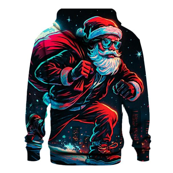 Neon Night Santa On A Rooftop Run hoodie designs