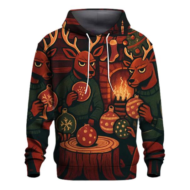 Reindeer Poker Night In Cozy Cabin Glow pullover hoodies