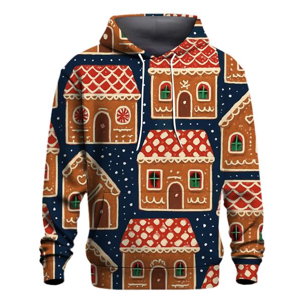 Gingerbread House Tile Blocks On Navy Background heavyweight hoodies