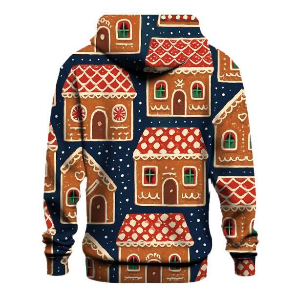 Gingerbread House Tile Blocks On Navy Background heavyweight hoodies