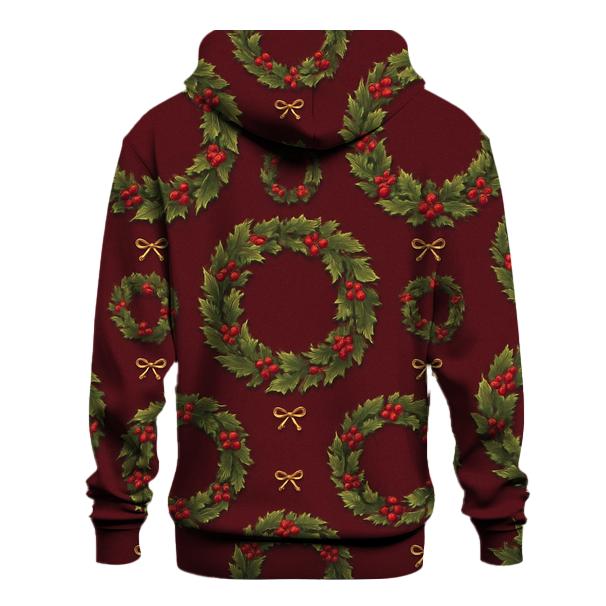 Holly Wreath Ring Repeat On Burgundy Background heavyweight hoodies