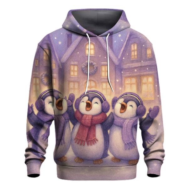 Penguin Carolers In Snow Globe Street Scene printed hoodies