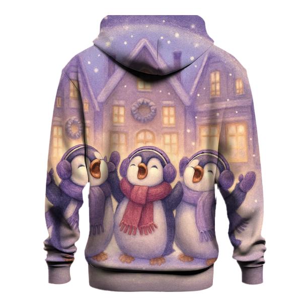 Penguin Carolers In Snow Globe Street Scene printed hoodies