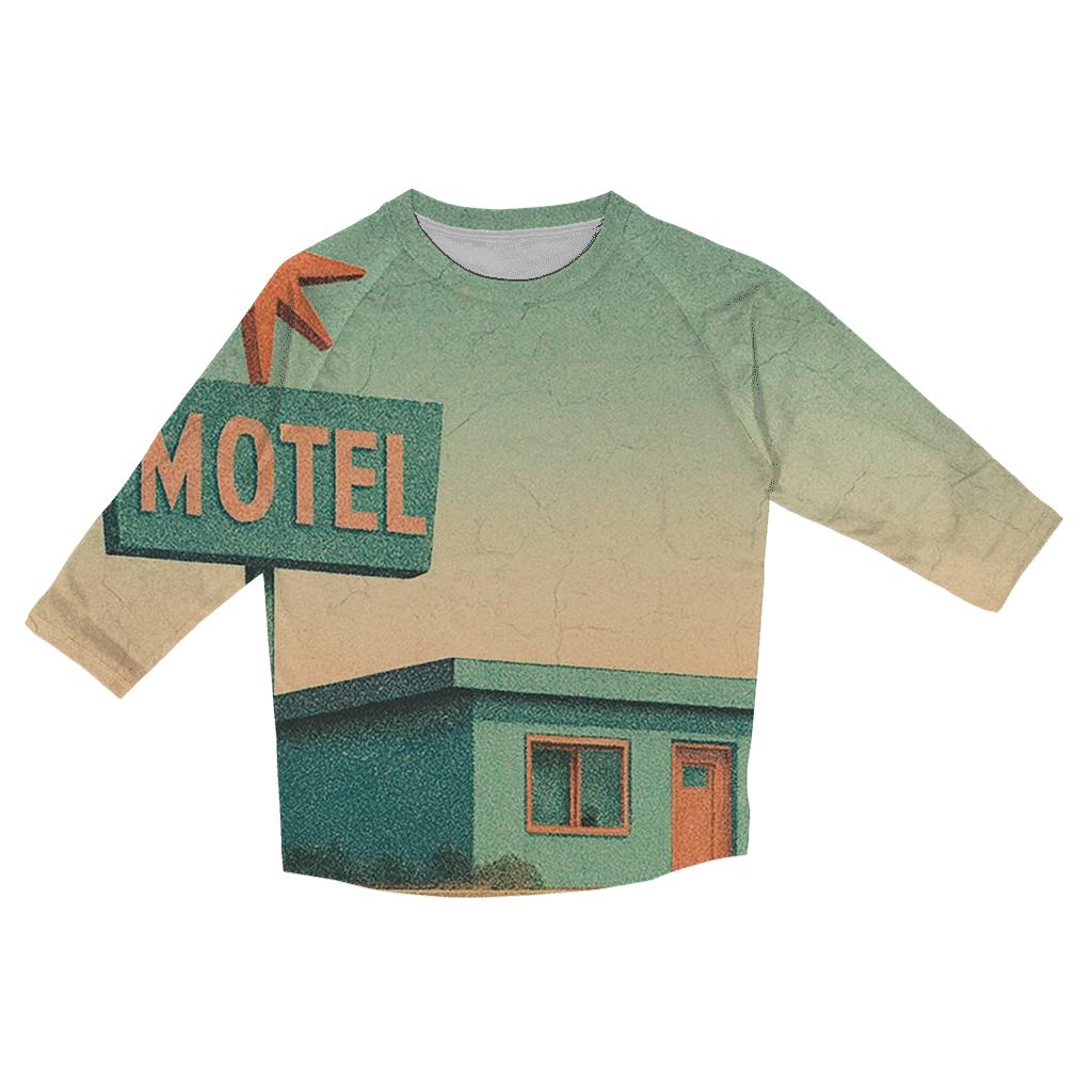 Weathered Space Age Motel Postcard trendy 3/4 sleeve tops