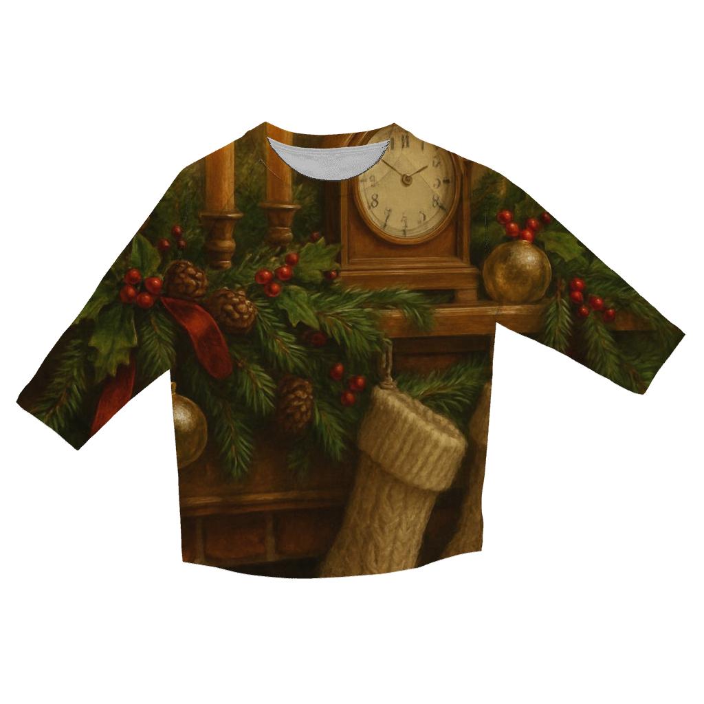 Candlelit Evergreen Mantel Memories designer 3/4 sleeve blouses
