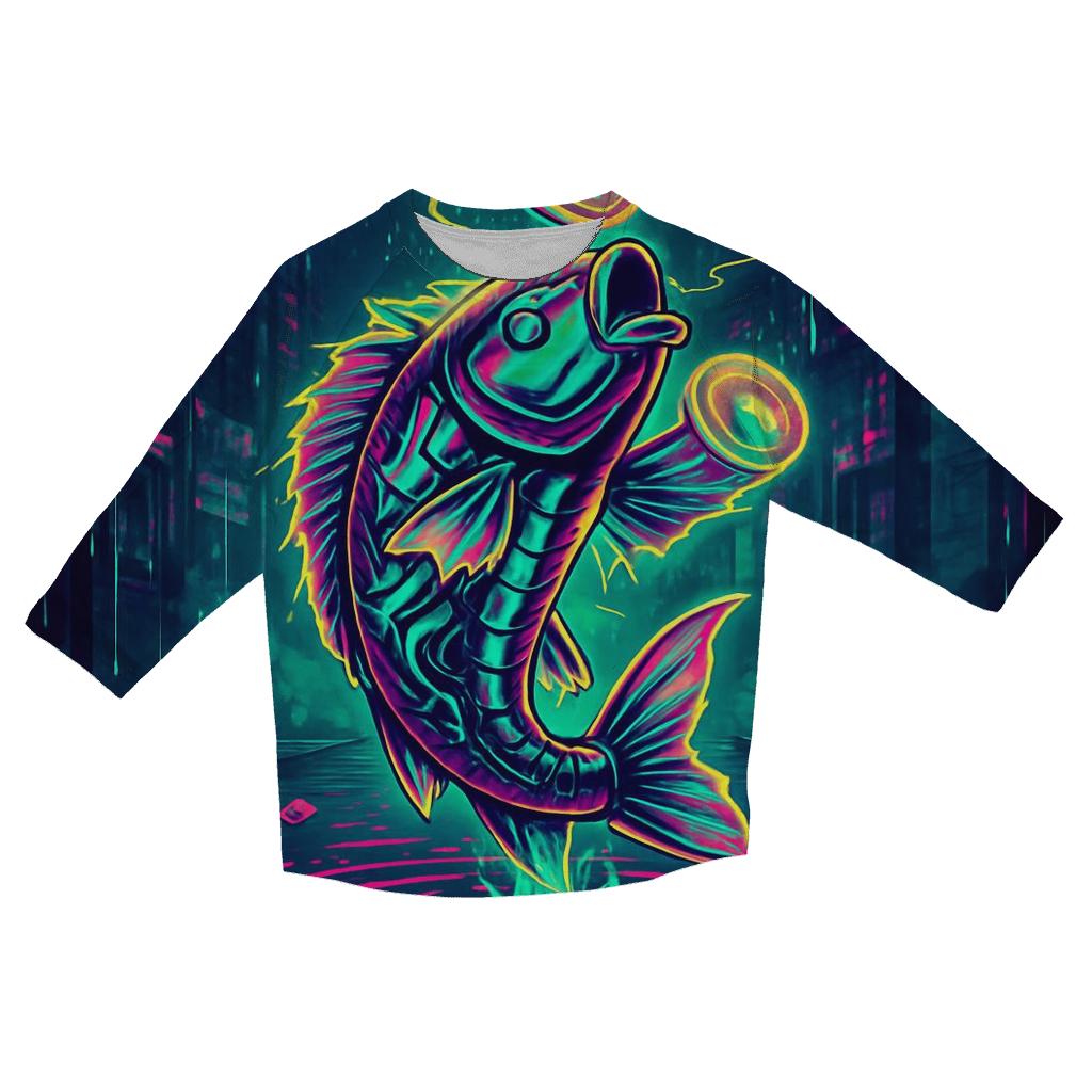 Neon Koi Signal Heist trendy 3/4 sleeve tops