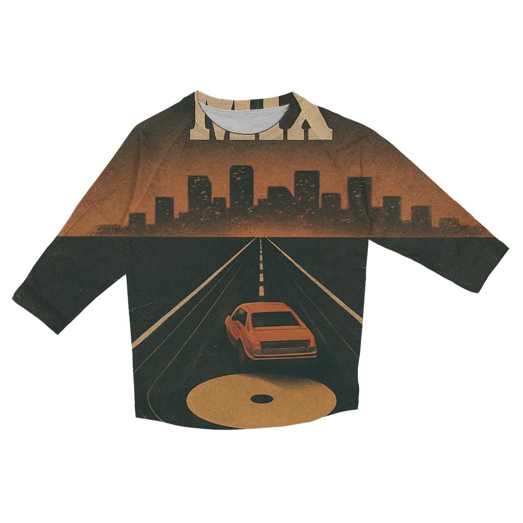 Distressed Vinyl Record Night Drive designer 3/4 sleeve blouses
