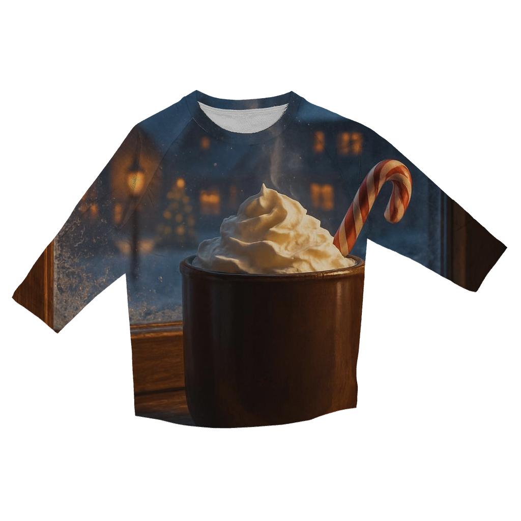 Snowy Village Window With Cocoa Steam stylish quarter sleeve tops