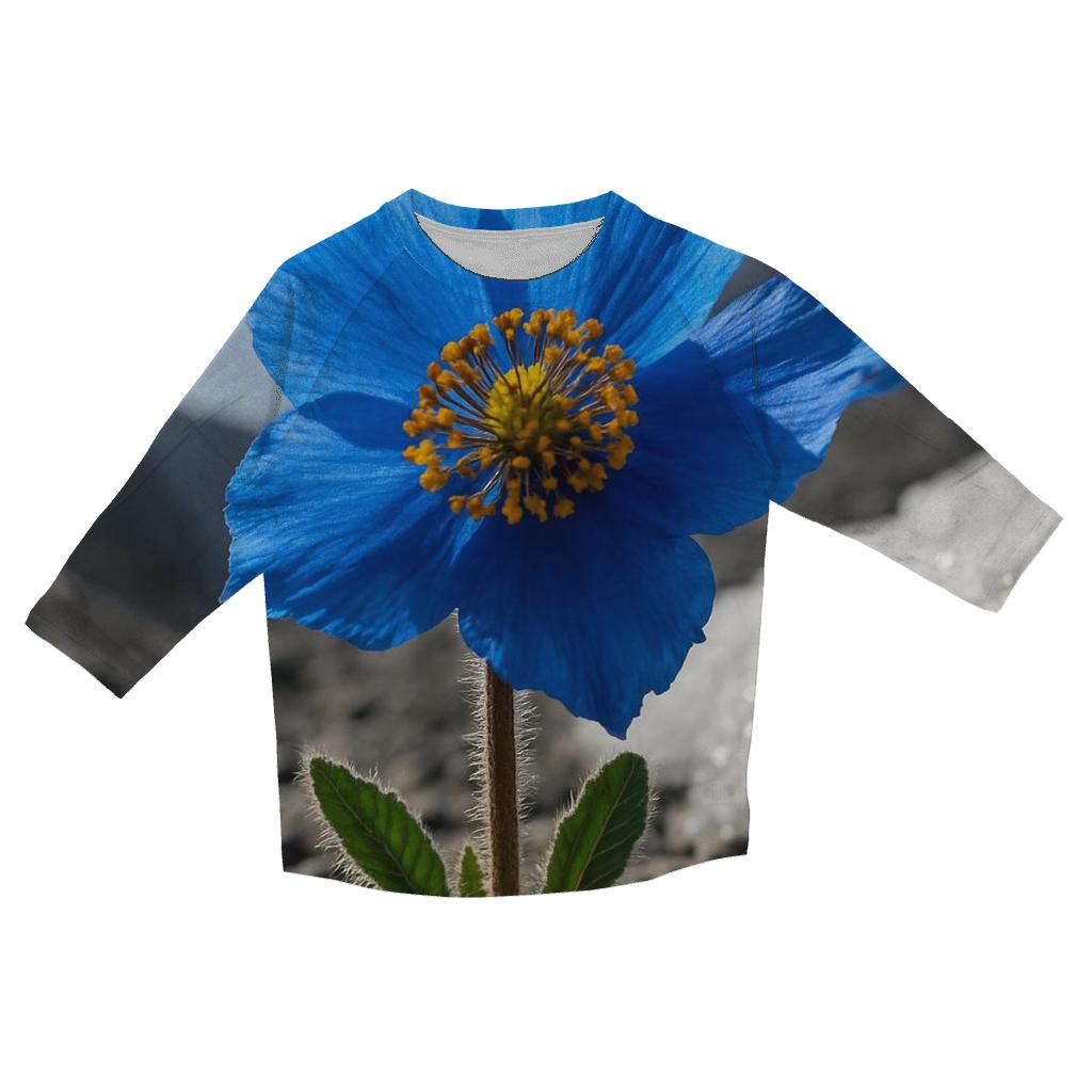 Blue Poppy Bloom In Alpine Scree casual three quarter sleeve shirts